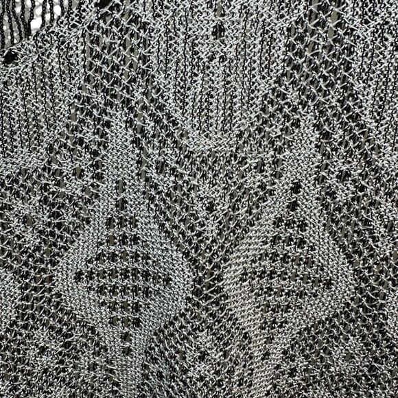 Shair Aide of CA Vintage Metallic Gold Black Lace Crop Top Fringe Hem Size 12 - Picture 4 of 15